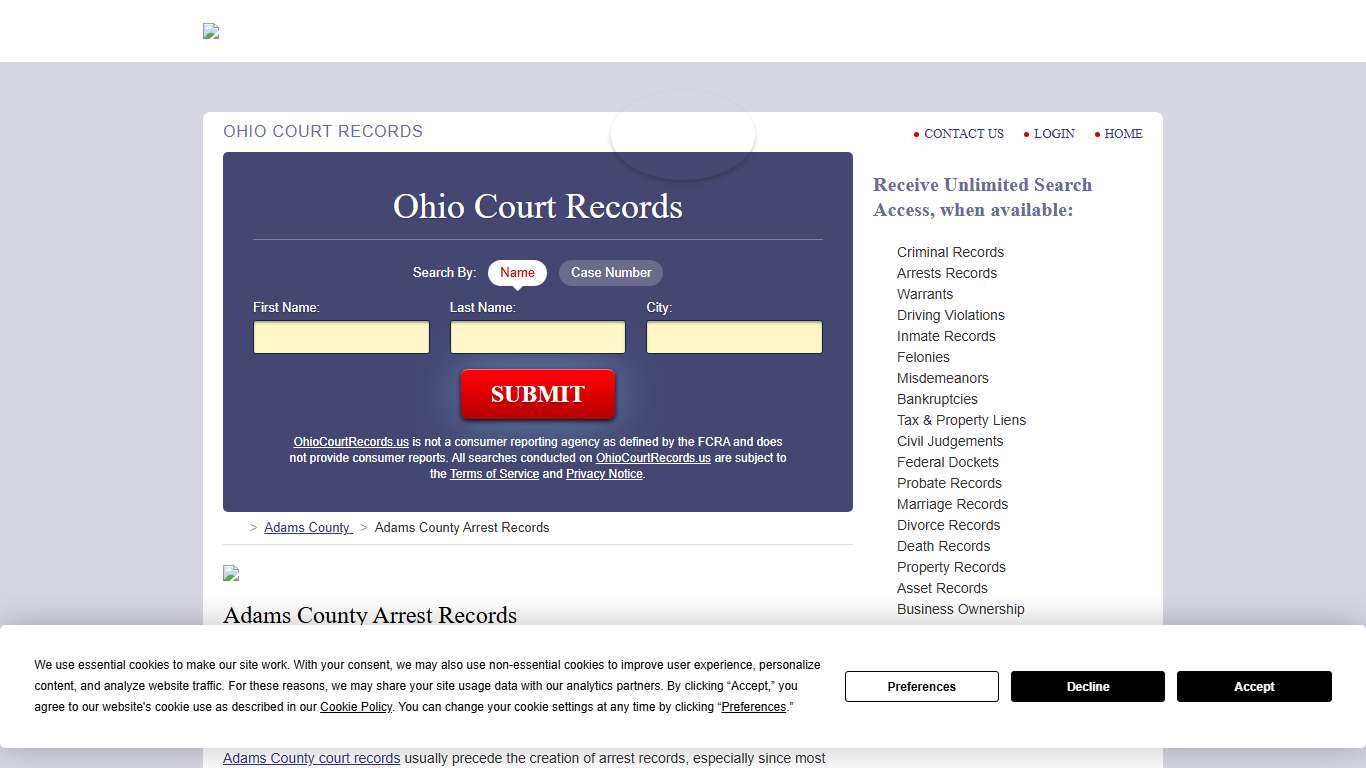 Adams County Arrest Records | OhioCourtRecords.us
